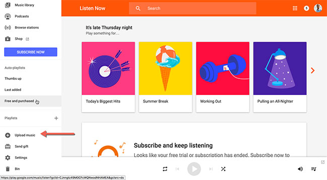 upload music to google play from android
