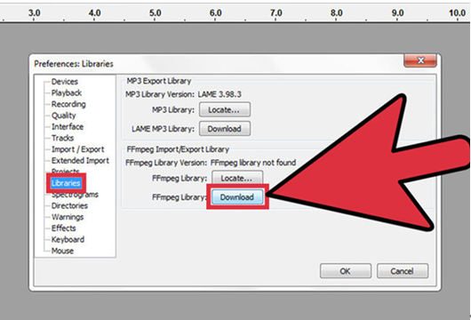 audacity install ffmpeg library